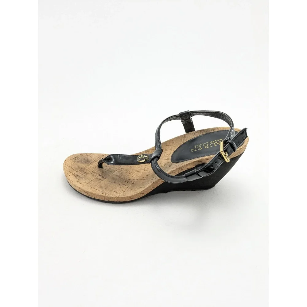 Womens Lauren Ralph Lauren Black T-Strap‎ Outdoor Casual Sandals Size 9